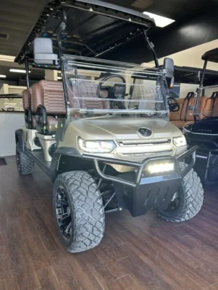 Lifted 2026 Tara Summit Air 4 Road tan lithium golf cart with 160Ah battery, stock E306953