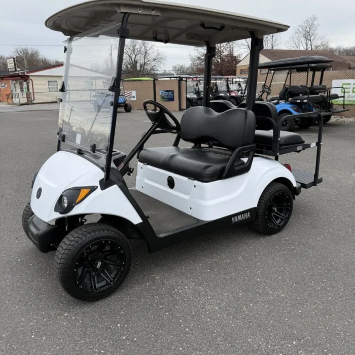 2017 Yamaha Drive2 48V custom electric golf cart in Glacier White with Black seating and wheels