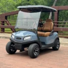 2019 Club Car Tempo Pearl Mist Gray electric golf cart with Cognac seating