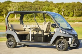 2025 Club Car CRU six-passenger Magnesium Grey electric vehicle with Beige seating