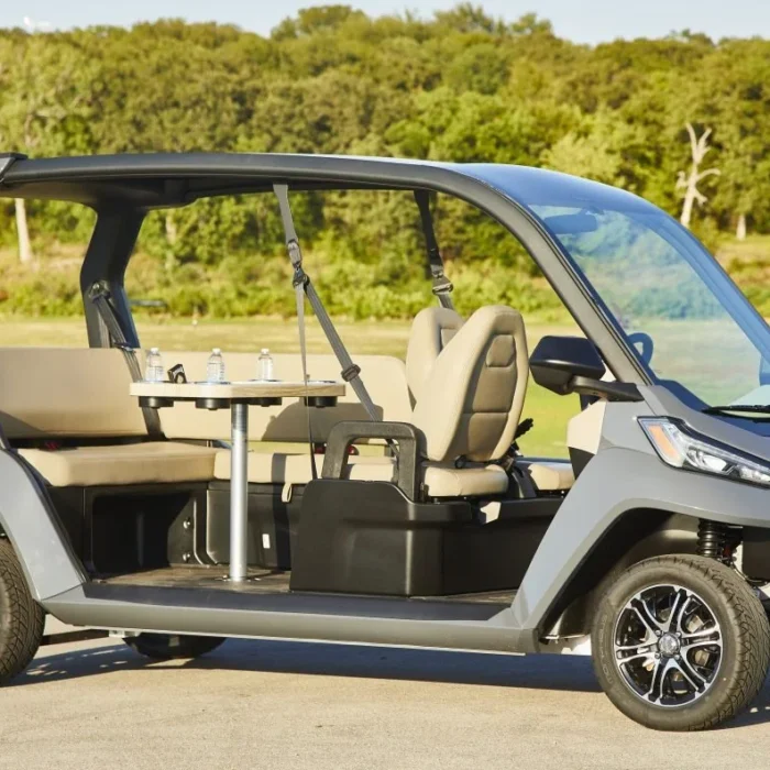 2025 Club Car CRU six-passenger Magnesium Grey electric vehicle with Beige seating