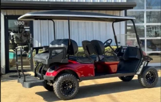 2025 E-Z-GO Express 6 Inferno Red gas golf cart, stored ELiTE model wording requires verification