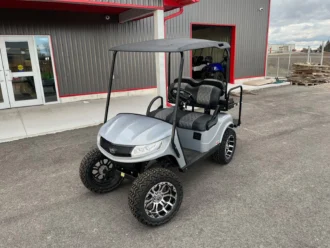 2020 E-Z-GO TXT Silver Phoenix lifted four-passenger electric golf cart