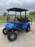 2021 Yamaha Drive2 EFI Quietech Metallic Blue lifted gas golf cart