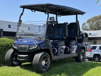 2025 Evolution D5 Ranger 4+2 Plus Flamenco Red six-passenger lithium golf cart