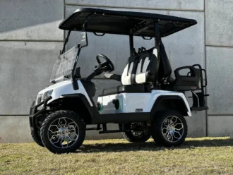 Evolution D5 Maverick 2+2 Plus White lifted four-passenger lithium golf cart