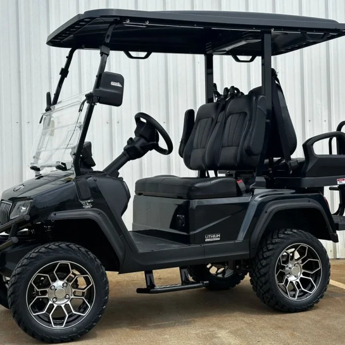 Evolution D5 Maverick 2+2 Plus Black lifted four-passenger lithium golf cart