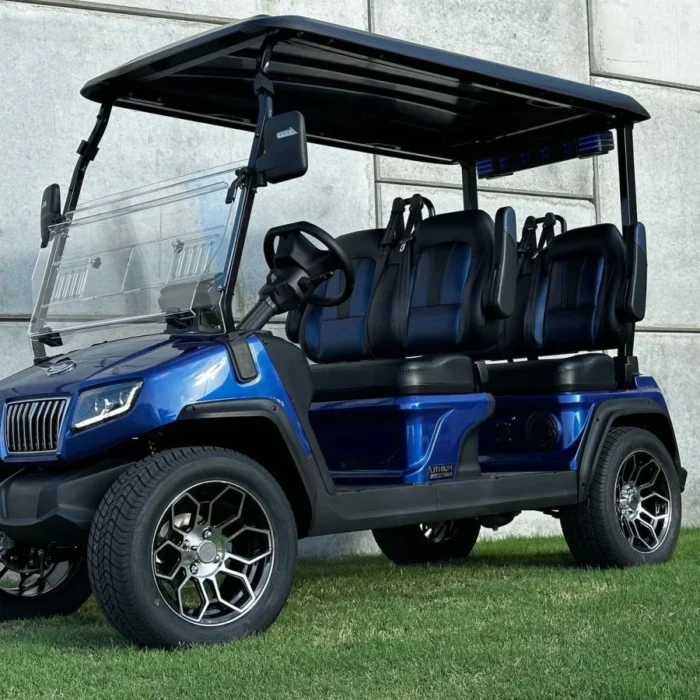 Evolution D5 Ranger 4 Plus Portimao Blue non-lifted four-passenger lithium golf cart