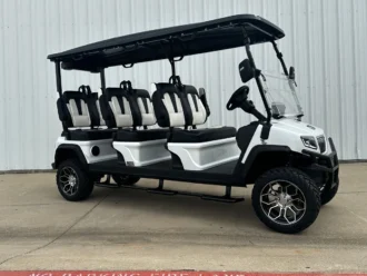 Evolution D5 Maverick 6 Plus White lifted six-passenger lithium golf cart