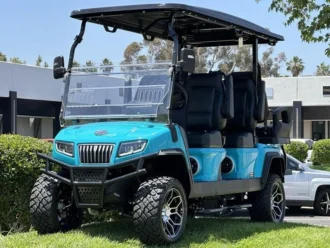 2025 Evolution D5 Maverick 4+2 Plus Sky Blue six-passenger lithium golf cart