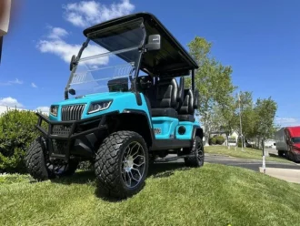 2025 Evolution D5 Maverick 4 Sky Blue four-passenger lithium golf cart