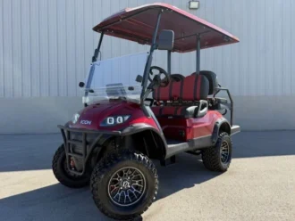 2025 ICON i40L Red lifted golf cart stock EMT-24885, battery chemistry requires verification