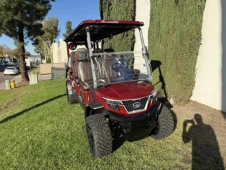 2025 Evolution D-Max XT6 Flamenco Red six-passenger lithium 4WD vehicle stock EMT-24893