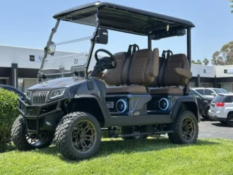 2025 Evolution D5 Maverick 4 Plus Arctic Grey lifted lithium golf cart with Saddle Brown seats stock EMT-24943