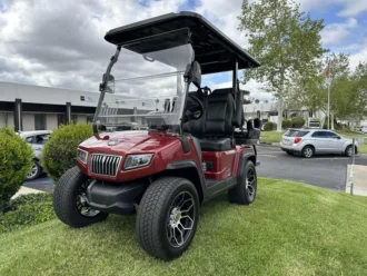 2025 Evolution D5 Ranger 2+2 Flamenco Red lithium golf cart, SKU EMT-25402