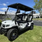 2025 Evolution D5 Ranger 4 Portimao Blue lithium golf cart with custom high-back seats, SKU EMT-25524