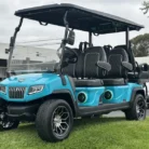 2025 Evolution D5 Ranger 4+2 Plus Sky Blue lithium golf cart with custom grey seats, SKU EMT-25630