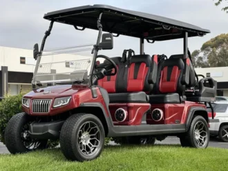 2025 Evolution D5 Ranger 4+2 Plus Flamenco Red lithium golf cart, SKU EMT-25631