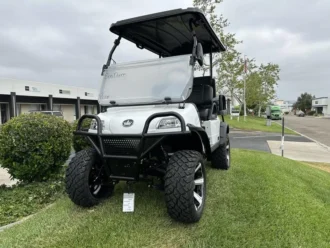 2025 Evolution Forester 4 Plus Pearl White lifted lithium golf cart, SKU EMT-25739