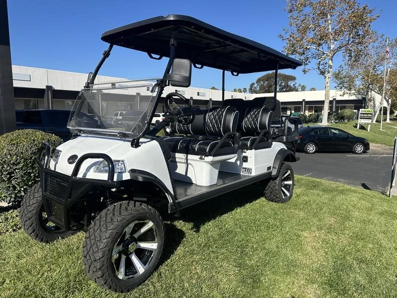EMT-25820-001-9A7EB07D-869A-4EA1-AAD2-9AD54A70C619.webp 2025 Evolution Forester 6 Plus Pearl White lifted lithium golf cart with custom seats, SKU EMT-25820