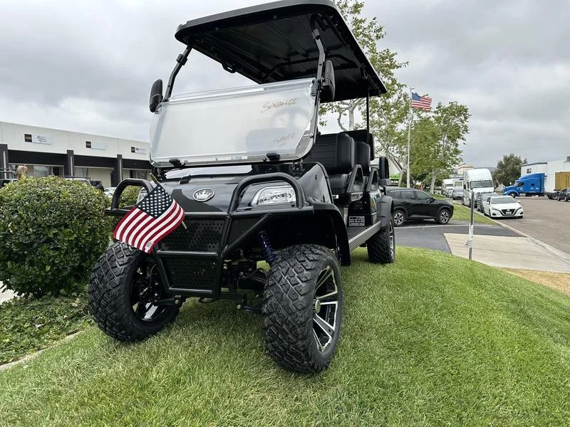 EMT-25821-001-9A9088B5-3A25-4DA6-81CB-541928A3651B.webp 2025 Evolution Forester 6 Plus Black Sapphire lifted lithium golf cart, SKU EMT-25821