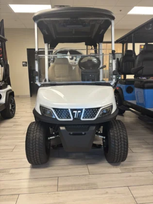 Custom 2025 Tara white lithium golf cart with 10.1-inch touchscreen, SKU EMT-9377