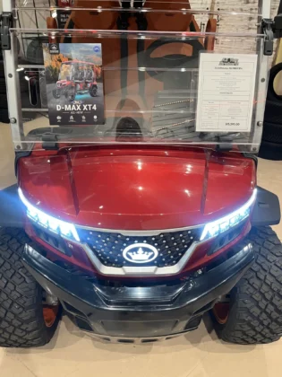 2025 Evolution D-MAX XT4 Flamenco Red lithium golf cart, SKU EMT-9432