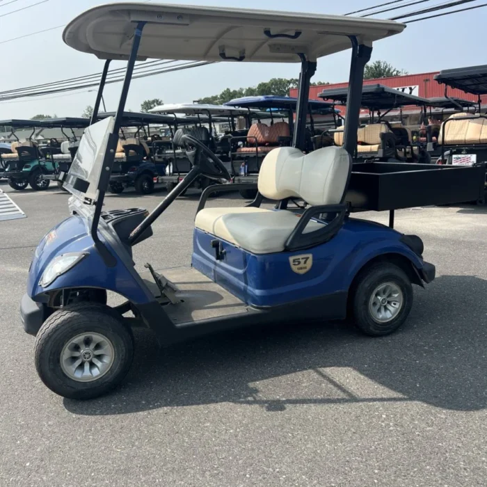 2016 Yamaha Drive Tanzanite Blue gas utility cart with rear steel utility bin