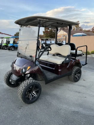 2017 Yamaha Drive2 lifted electric golf cart in Black Cherry Metallic