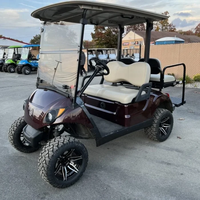 2017 Yamaha Drive2 lifted electric golf cart in Black Cherry Metallic