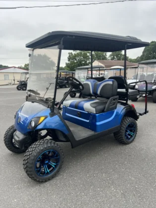 2018 Yamaha Drive2 48V custom lifted electric golf cart with Blue and Black Fade