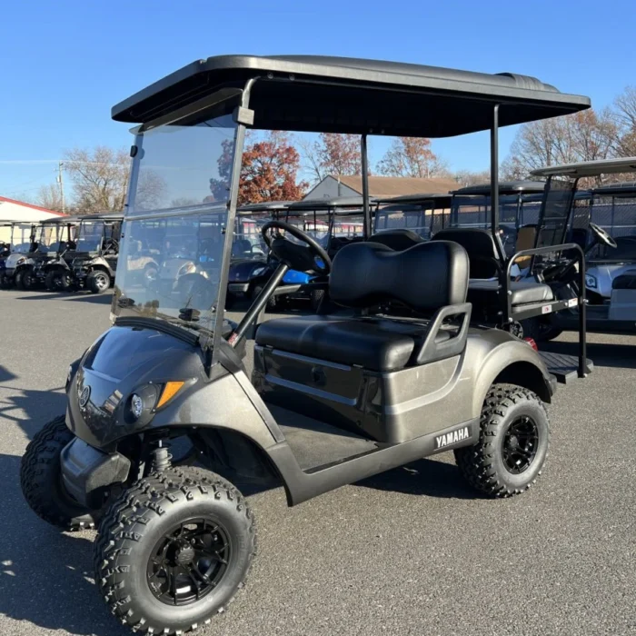2018 Yamaha Drive2 48V custom lifted electric golf cart in Charcoal Gray Metallic