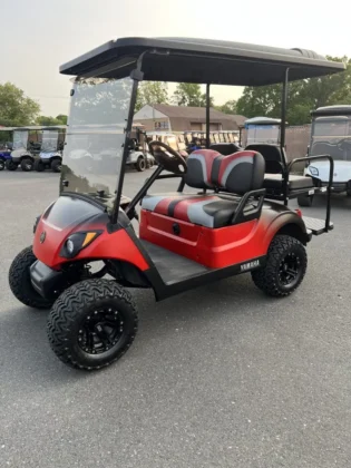 2017 Yamaha Drive2 48V custom lifted electric golf cart with Matte Red and Black Fade