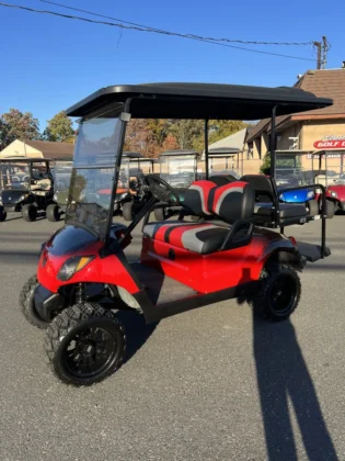 2018 Yamaha Drive2 48V custom lifted electric golf cart with Red and Black Fade