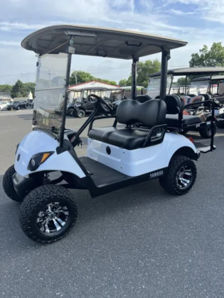 2017 Yamaha Drive2 48V lifted electric golf cart in Glacier White with 3-inch lift