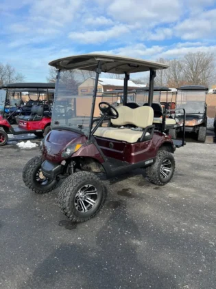 2017 Yamaha Drive2 electric golf cart in Black Cherry Metallic with 6-inch lift