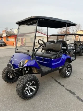 2017 Yamaha Drive2 electric golf cart in Candy Blue Pearl with 6-inch lift