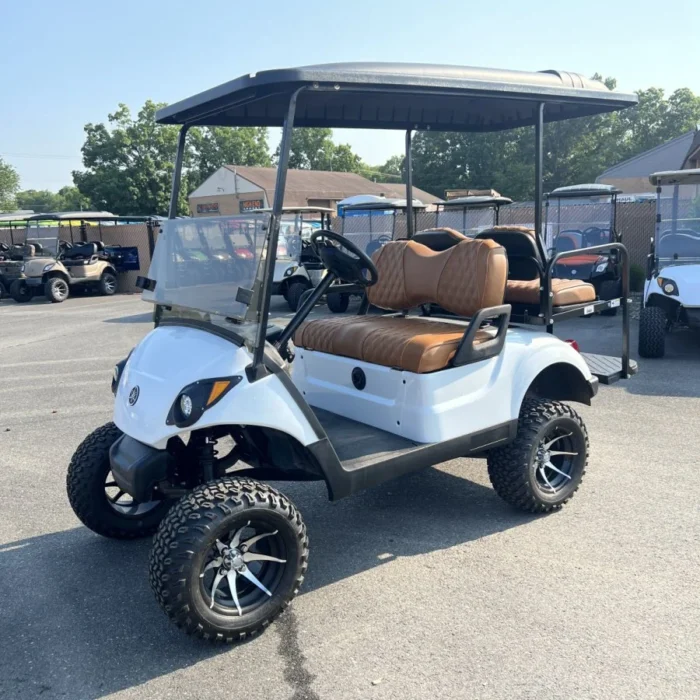 2017 Yamaha Drive2 electric golf cart in Pearl White Metallic with 6-inch lift