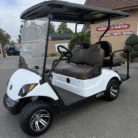 2017 Yamaha Drive2 custom electric golf cart in Glacier White with premium Tobacco Brown seats