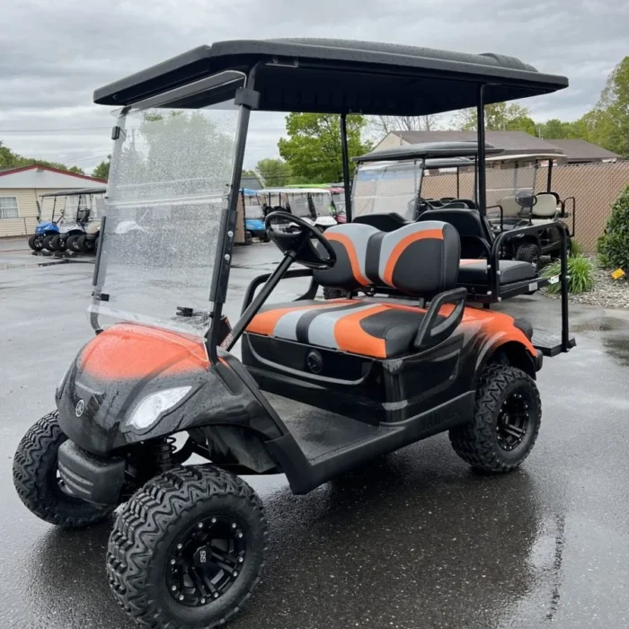 YD3BLORF3TER-001-IMG_4952-2-scaled-1.webp 2016 Yamaha Drive lifted electric golf cart with Black and Orange Fade