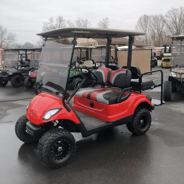 2016 Yamaha Drive lifted electric golf cart in Bright Torch Red