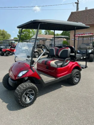 2016 Yamaha Drive 48V custom lifted electric golf cart in Candy Red Pearl Metallic