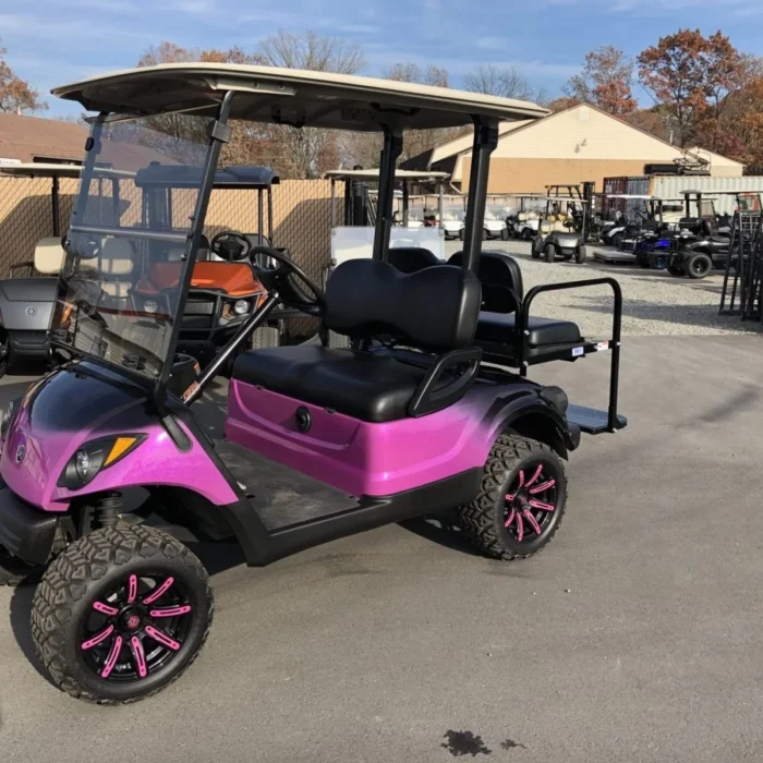 YD3PFBFBLK-001-IMG_4377-e1574364128990.webp 2016 Yamaha Drive lifted electric golf cart with Pink Flake and Black Metallic Fade