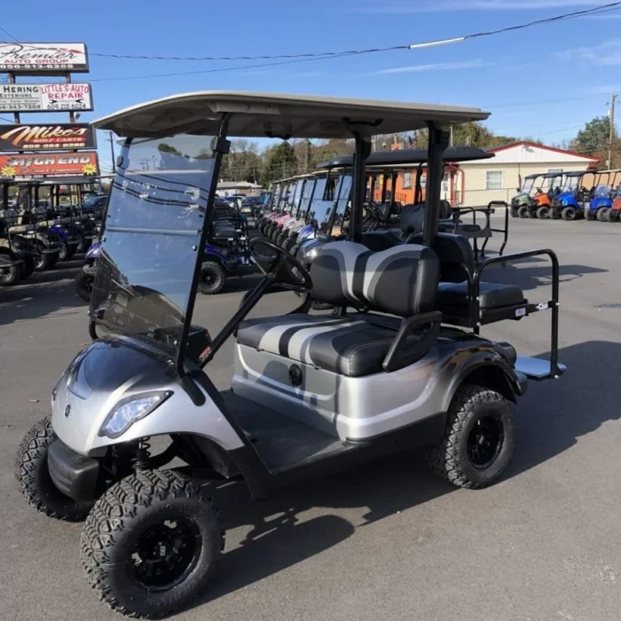 YD3SLVFA3T-001-IMG_4235-e1573475758410.webp 2016 Yamaha Drive lifted electric golf cart with Silver and Black Fade