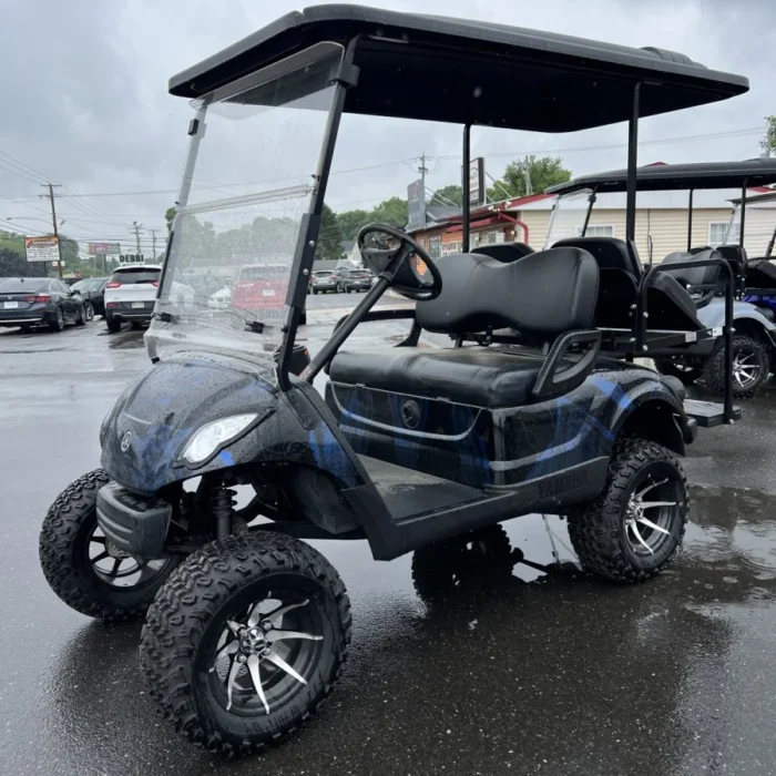 YD6BLAIBLKER-001-IMG_8306-2.webp 2015 Yamaha Drive electric golf cart with Blue and Black airbrush and 6-inch lift