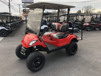 2016 Yamaha Drive Bright Red electric golf cart with 6-inch lift