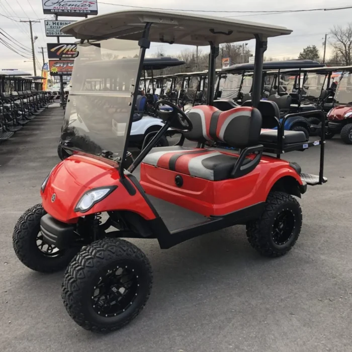 2016 Yamaha Drive Bright Red electric golf cart with 6-inch lift