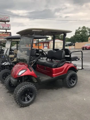 2016 Yamaha Drive Candy Red Pearl electric golf cart with 6-inch lift