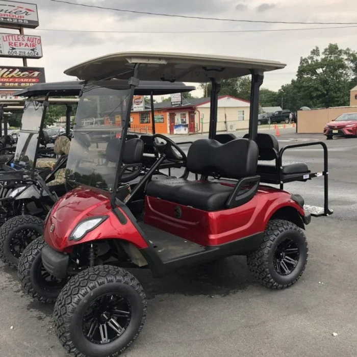 YD6CRPBLK-001-IMG_3166-e1573070347282.webp 2016 Yamaha Drive Candy Red Pearl electric golf cart with 6-inch lift
