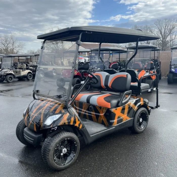 2016 Yamaha Drive 48V custom electric golf cart with Orange and Black airbrush finish